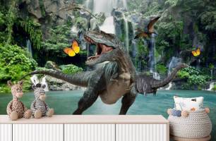 Wybierz Fototapeta Dinozaur przy wodospadzie  na ścianę
