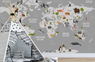 Wybierz Fototapety mapa świata szara dla pokoju dziecięcego  na ścianę