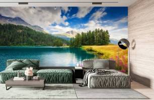 Wybierz Fototapeta brzeg górskiej rzeki Fototapeta natura na ścianę