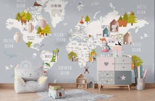 Wybierz Szara mapa ze zwierzętami w języku angielskim  na ścianę