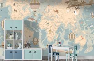 Wybierz Fototapeta Mapa świata i samoloty Fototapeta Małe dzieci na ścianę