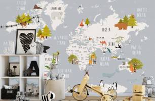 Wybierz Szara mapa ze zwierzętami w języku angielskim Fototapeta Małe dzieci na ścianę