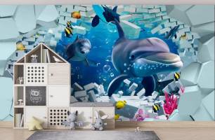 Wybierz Fototapeta 3D delfiny Tapety dla dzieci na ścianę