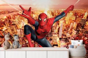 Wybierz Fototapeta Spiderman nad miastem  na ścianę