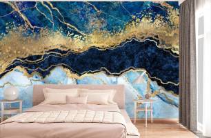 Wybierz Fototapeta Blue Fluid Art ze złotem  na ścianę