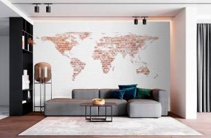 Wybierz Fototapeta Mapa na ceglanej ścianie Mapa tapety świata na ścianę