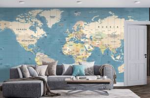 Wybierz Fototapeta Mapa świata na niebiesko Mapa tapety świata na ścianę