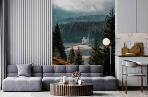 Wybierz Fototapeta Choinki mglisty las Fototapety mglisty las na ścianę