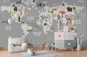 Wybierz Fototapety mapa świata szara dla pokoju dziecięcego  na ścianę