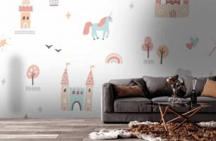 Wybierz Fototapeta Jednorożce zamek pattern Fototapeta Pattern na ścianę