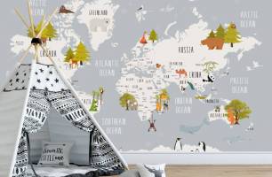 Wybierz Szara mapa ze zwierzętami w języku angielskim  na ścianę