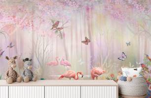 Wybierz Fototapeta Flamingi w bajkowym lesie  na ścianę