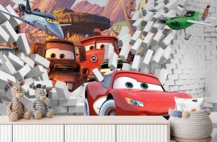 Wybierz Fototapeta 3D ściana i błyskawica McQueen  na ścianę