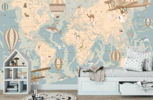 Wybierz Fototapeta Mapa świata i samoloty  na ścianę