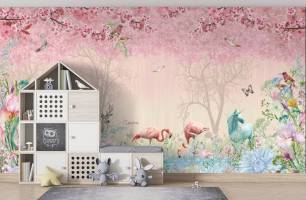 Wybierz Fototapeta Różowe flamingi w ogrodzie Eden Fototapety dla dziewczynek na ścianę