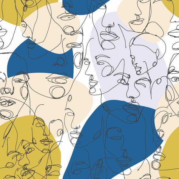 Fototapeta Line art kobiety żółto niebieskie