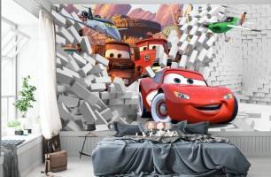 Wybierz Fototapeta 3D ściana i błyskawica McQueen  na ścianę
