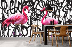 Wybierz Fototapeta Flamingi różowe grafitu Strefa uśmiechu na ścianę